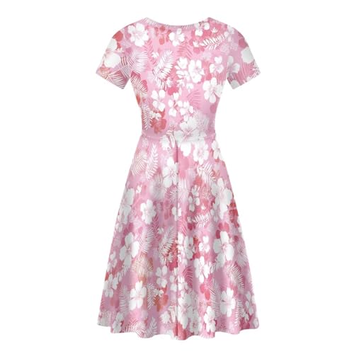 Image of HUGS IDEA Womens Puffy Swing Midi Dress Round Neck Short Sleeve Party A-Line Dresses