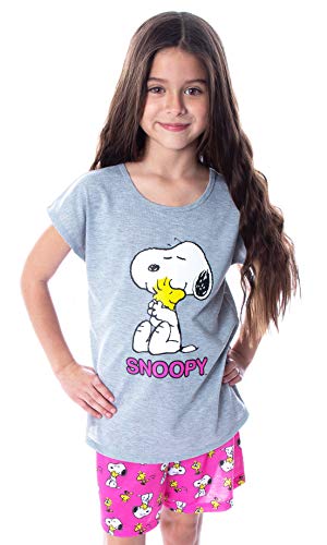 Intimo Peanuts Girls' Pajamas Snoopy And Woodstock Shirt And Shorts 2 Piece Pajama Set (7/8) Pink #TOP11