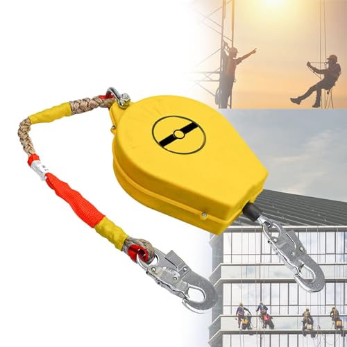 Dispositivo Anticaídas Retráctil, Verde/Amarillo Línea de Vida Autorretráctil, Arnes de Seguridad Anticaídas Retráctil para Trabajos en Altura Trípode y Reparación de Techo, Carga: 150kg(C