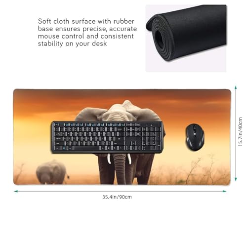 Tapis de souris de jeu XXL grand format imprimé éléphant pour clavier