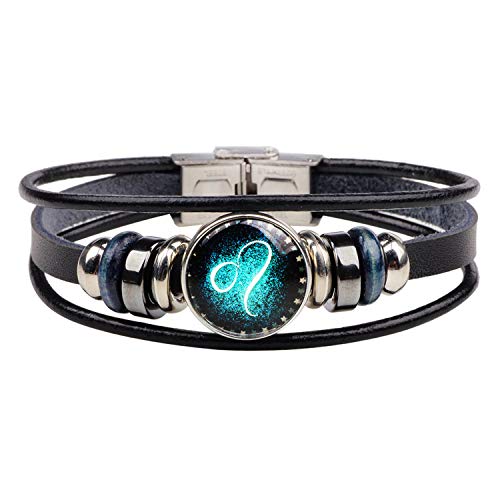 Leo Zodiac Bracelet for Women Men Gift ,12 Constellation Vintage Punk Black Leather Bracelets Zodiac Gifts for Men (leo) Leo Zodiac Bracelet for Women Men Gift ,12 Constellation Vintage Punk Black Leather Bracelets Zodiac Gifts for Men (leo)