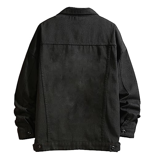 Image of DOSLAVIDA Men's Distressed Denim Jacket Unisex Button Down Jean Coat Casual Long Sleeve Trucker Hooded Jackets Outwear