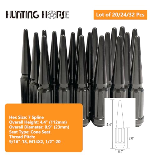 Image of 4.4 inch Spike Lug Nuts (32, Black, 9 /16 inch-18)