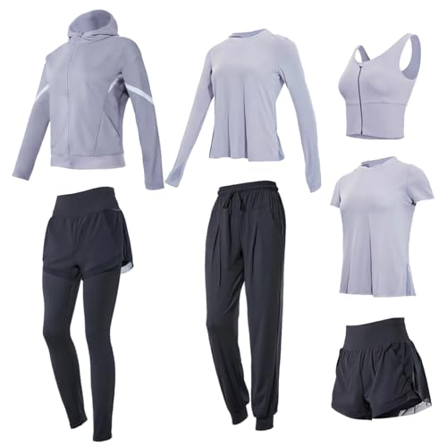 Ensemble d'exercice 7 pièces respirant pour femme, veste zippée et soutien-gorge extensibles