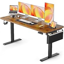 ErGear Height-Adjustable Standing Desk With Storage Pocket, 63 x 24 Inch Electric Workstation, Memory Presets for Home & Office, Vintage Brown