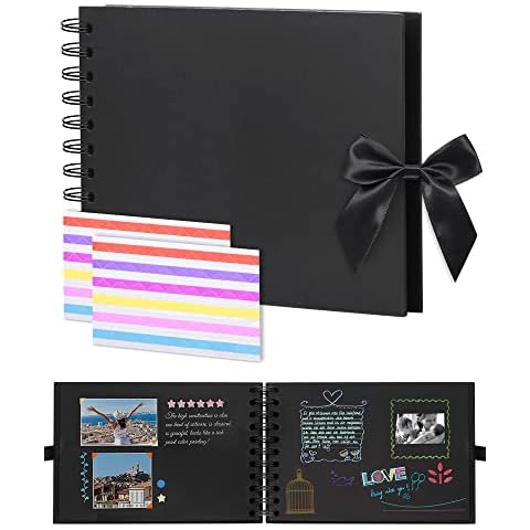 JEJA DIY Photo Album, 215 x 150 mm, 30 Black Blank Pages, Scrapbook, It can be used as a gift for Graduation, Birthday, Wedding Anniversary, Valentine's Day etc. - A Cover