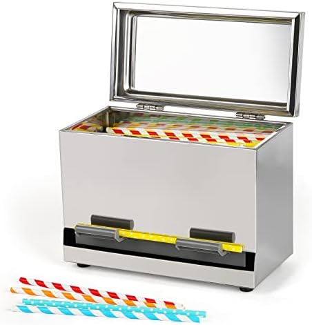 Creproly Stainless Steel Straw Dispenser Holder with Metal Lid Reusable Straw Dispenser for Restaurant Home Bar to Storage Unwrapped Straws (Silver)