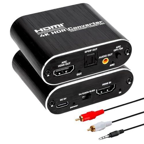 ARC Audio Extractor 4K@60Hz HDMI ARC Adapter HDMI ARC to Optical Adapter with Optical and 3.5MM Audio Output Converter Support 3D/HDCP1.4/LPCM7.1/DTS for TV Box/DVD/PS5/Headphone/Amp/Home Theater