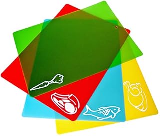 Chopping Board Set, Flexible Plastic Colour Coded Mats with Food Icons, BPA-Free Cutting Boards, Non-Porous, Dishwasher Safe, Set of 4, 38cm x 28cm