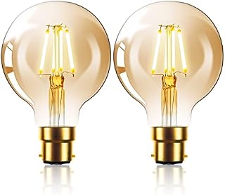 Vintage Edison LED Light Bulb 6W G80 Globe LED Filament Bulb B22 Bayonet Cap Edison Retro Style LED Decorative Light Bulb Warm White 2800K, 2-Pack