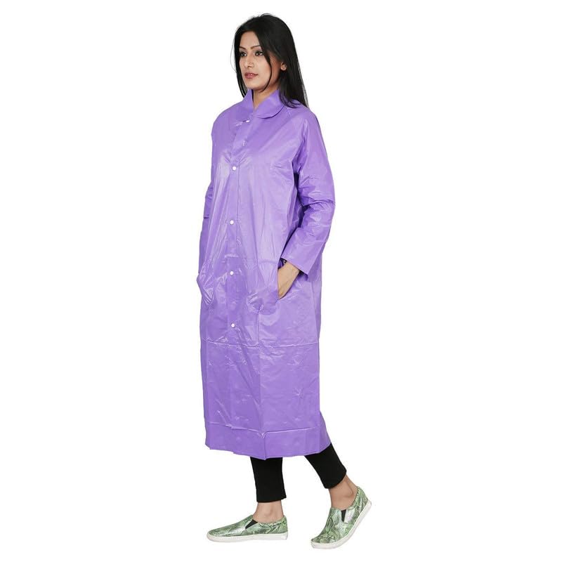 w+ Women|Girl's Waterproof Raincoat with Hidden Collar Pocket for Cap (Purple)-picture-5