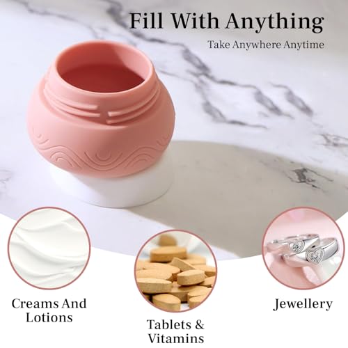 Image of Lyrovo 30ml Silicone Travel Containers for Toiletries, Set of 4 - BPA-Free Leakproof Refillable Cosmetic Jars with Clear Bag, Name Stickers, and Scoops for Face, Hand & Body Creams (Beige)