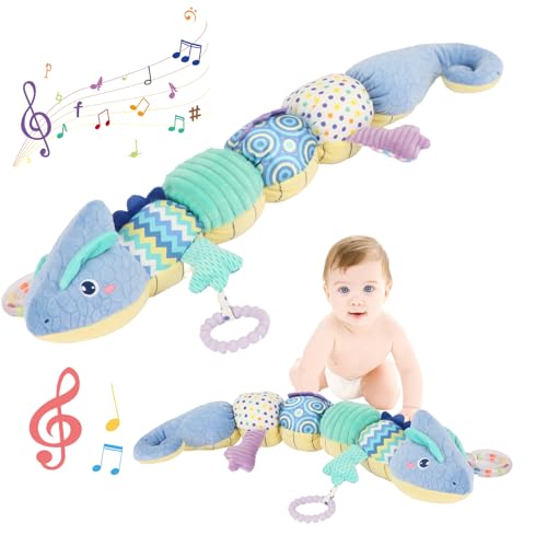 Image of Baby Sensory Blue Chameleon Plush Musical Rattle Toy with Rustling Sounds for Infant 0-6 Months, Tummy Time Sensory Toys for 3-12 Month Old Newborn