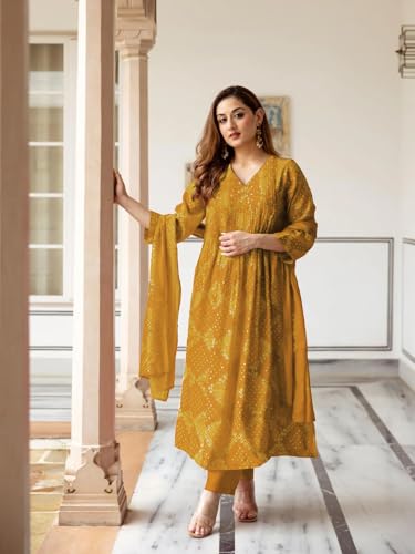 Image of ANNI Designer Women's Rayon Viscose Anarkali Printed Kurta with Pant & Dupatta