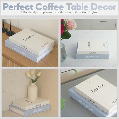 Image of Faux Book Storage Box Set of 2 (Beige /Gray) - Decorative Faux Books with Hidden Storage for Coffee Table Decor, Bookshelf or Mantle - Linen Decorative Boxes - Aesthetic Book Decor for Home