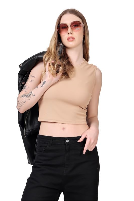 Image of London Hills Women's & Girls' Solid Crop Tank Top || Slim fit Tank top || Stretchable Crop top || Rib Tops for Women || Women Ribbed Tops || Women's & Girls' Solid Ribbed Slim Fit Crop Tank Top