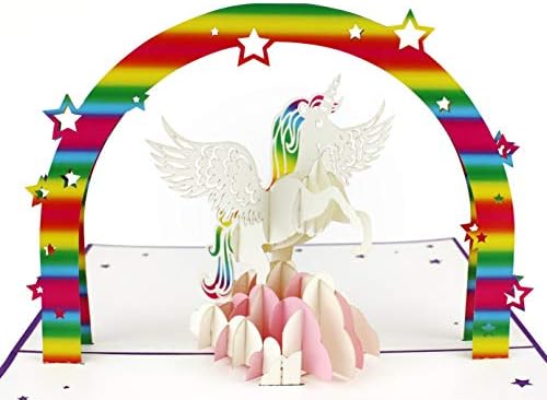 MOKIO® Popup-kort u2013 enhörning med regnbåge på rosa moln u2013 3D-kort