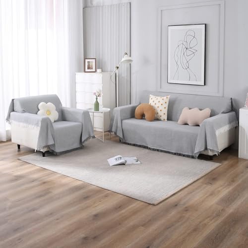 Image of HOKIPO Polyester Cotton Sofa Cover Thick and Soft Throw 3 Seater, 180 (D) x 300 (L) cm (NEW-AR-4641-N1)