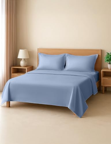 Image of Symbol Premium 100% Pure Cotton Soft Bedsheet for Double Bed - King Size (108x108 inches) with 2 Pillow Covers (27x17 inches) | 400 Threadcount