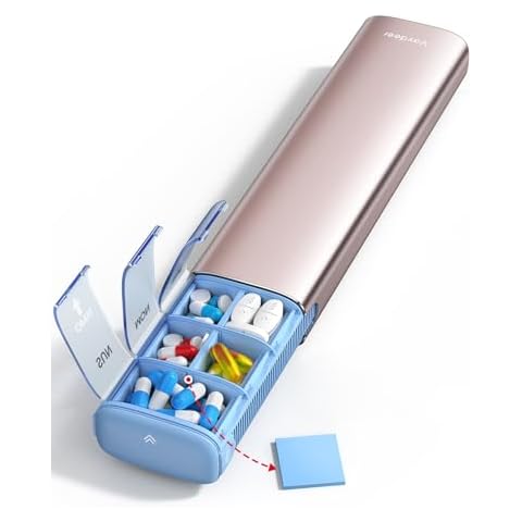 Vaydeer 7 Day Weekly Pill Organizer (Support 2 Times a Day), Metal Travel Pill Case, Large Capacity Daily Cute Pill Box for Supplements, Pills, Vitamins and Medication (Rose Gold) Cover