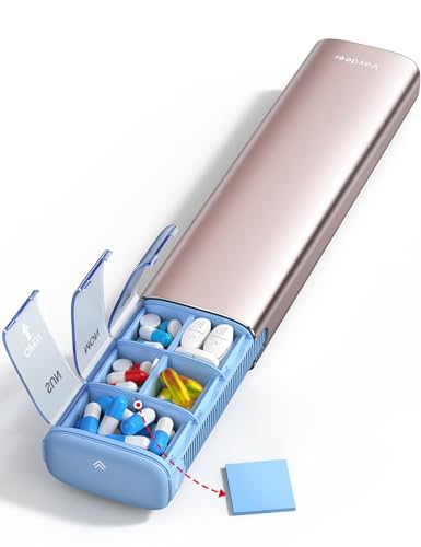 Vaydeer 7 Day Weekly Pill Organizer (Support 2 Times a Day), Metal Travel Pill Case, Large Capacity Daily Cute Pill Box for Supplements, Pills, Vitamins and Medication (Rose Gold)