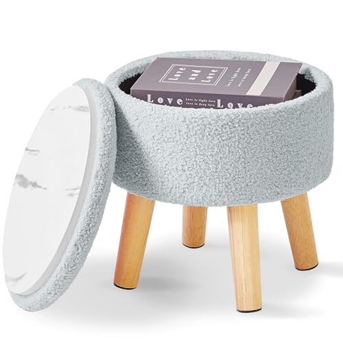 IBUYKE 13 Inch Foot Stool Ottoman with Storage, Round Small