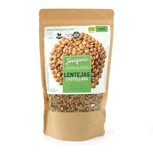 FOORGANIC Lenteja Castellana Ecológica Foorganic 500g | Fuente de Proteínas | Ideal para Guisos y Ensaladas | Producida en España | Vegana | Sin aditivos