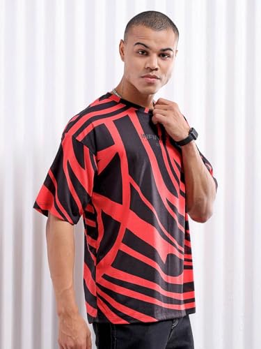 Image of THE INDIAN GARAGE CO Men Cotton Oversized Abstract Printed Round Neck Tshirt