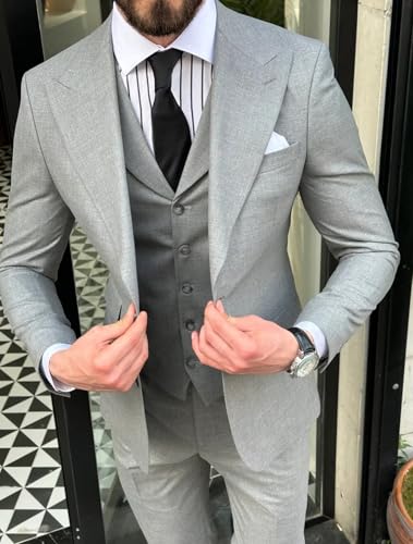 Men's 3 Piece Suit Peaked Lapel 2 Button Tuxedo Party Dinner Blazer Vest Pants2