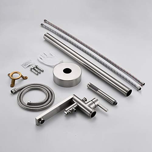 Wowkk Freestanding Bathtub Faucet Tub Filler Brushed Nickel Floor Mount Brass Single Handle Bathroom Faucets With Hand Shower #TOP6