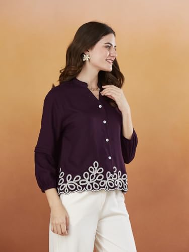 Image of J TURRITOPSIS Women's Rayon Stylish Embroidered Shirt