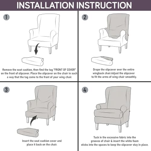 Image of HOKIPO 140 GSM Stretchable Wing Chair Cover, Buff Brown Geum (NEW-AR-5135-D3)