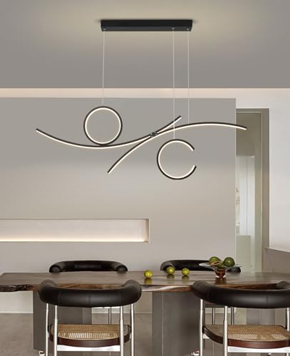 Lustre LED noir dimmable et suspension linéaire ajustable pour table de salle à manger
