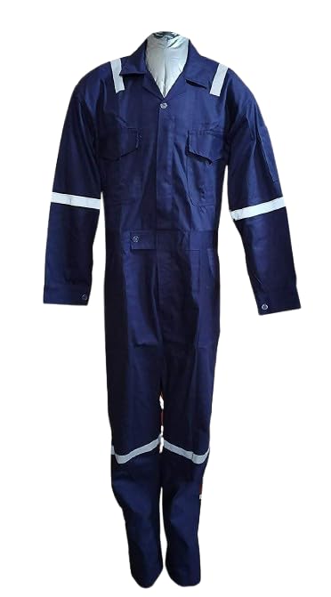 100% Cotton Coveralls with Reflective Tape, Navy Blue, 190G Fastener Type, Industrial Workwear