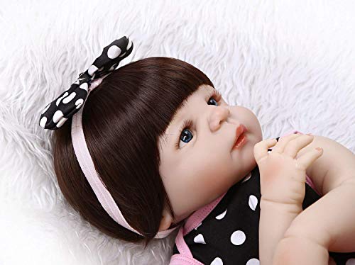 DFJU 22 Zoll Real Life Silikon Vinyl Ganzkörper Reborn Babypuppe, Neugeborene Mädchen Puppe in rosa Karo Rock… – Bild 6