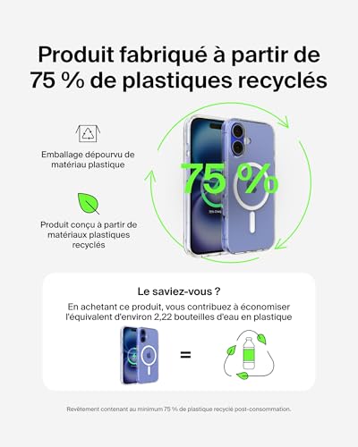 Belkin SheerForce Coque de Protection pour iPhone 16 (Compatible MagSafe, Design Fin, Protection antimicrobienne, antirayure, magnétique et Anti-impacts, Transparent)