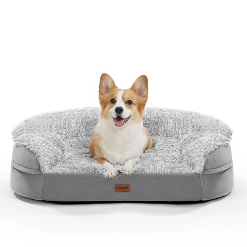Image of 3.7 inch Thickened Orthopedic Dog Beds for Medium Dogs, Supportive Dog Sofa Bed with 28D Egg-Crate Foam, Removable Washable Plush Cover, Waterproof Lining, Half-Round Design for Puppy,Senior Dog