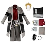 Pacreck Gachiakuta Engin Cosplay Costume Adult Anime Enjin Coat Waist Bag Full Accessories Outfit Halloween Suit (Grey+Wig, Medium)