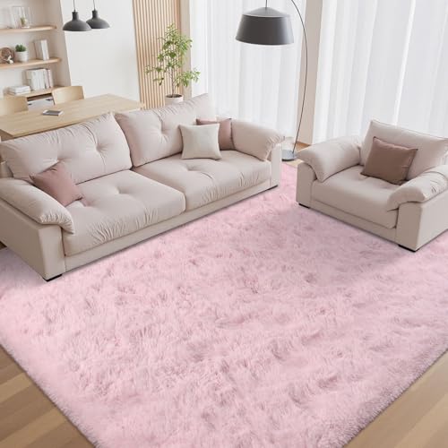 Pink Rug 5x8 Fluffy Rugs for Living Room,Blush Area Rug Shag Carpet for Girls Bedroom Baby Kids Nursery Dress Room Girle Home Decor,Non-Slip