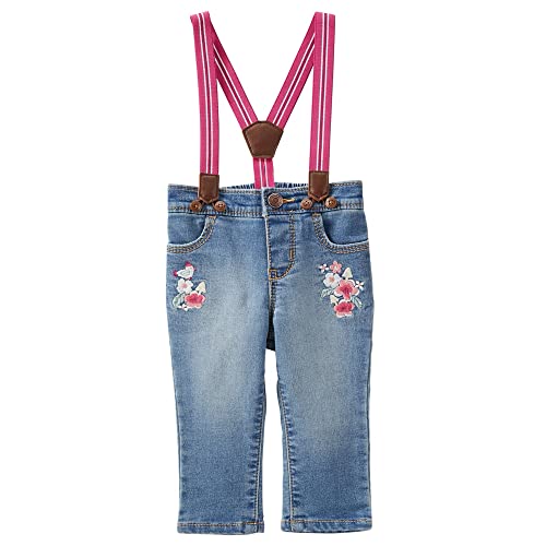 OshKosh B'Gosh Girls' Suspender Embroidered Jeans NB-5T (24M, Embroidered)