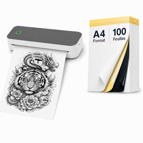 Imprimante thermique A4 Bluetooth en salon ou convention avec ses 100 feuilles de papier stencil