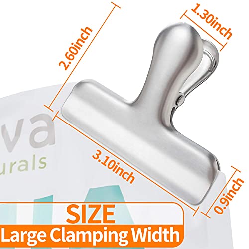 15 Pack 3 Inch Chip Bag Clips,Heavy Duty Clamp Seal Food,Solid Fresh-Keeping Chip Clips,Covered-Wide Stainless Steel Solid-Chip Clips-No More Sharp Edges for Office Kitchen,Coffee Bags,Snack Bag,Paper
