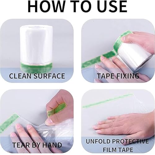 Image of Mario Pre Masker Tape Film 2700mm x 20m (65.6 Ft) - Pre-Taped Masking Film with Self-Adhesive Tape Edge | Quick Unfolding Paint Protection Plastic Sheet for Walls, Cars, Furniture & Floors | 1 Pc