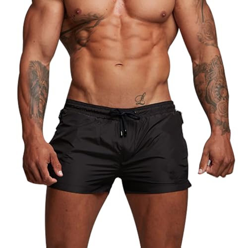 Saklifuo Mens Running Shorts 3 inch Quick Dry Breathable Workout Gym Athletic Shorts Pants Bodybuilding Short Black