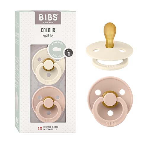 Chupete BIBS Colour, paquete de 2, chupete sin BPA, Tetina con forma simétrica, Fabricado en Dinamarca/UE. Talla 1 (0-6 meses), Ivory/Blush