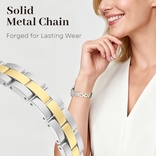 Image of AIRSPO Slim Gold Band Compatible with Apple Watch 38mm 40mm 41mm 42mm 44mm 45mm 46mm Women Thin Metal Strap Dressy Jewelry Bracelet with Bling Diamond for iWatch Bands Series 11 10 9 8 7 6 5 4 3 SE (Silver and Gold-02, 42mm /44mm /45mm /49mm /46mm(Series 10))