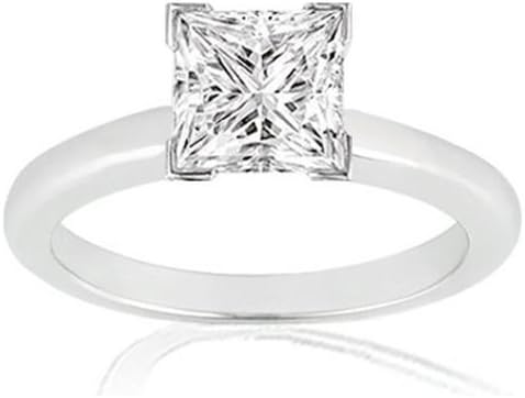1 Carat Princess Cut Diamond Solitaire Engagement Ring 14K White Gold V Prong (J, SI1, 1 c.t.w) Very Good Cut