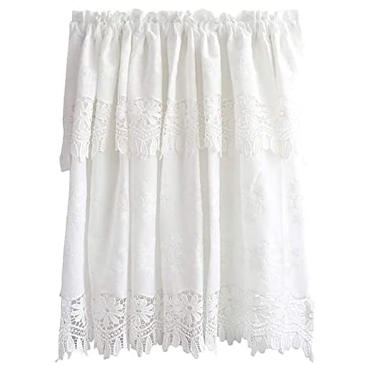 Gardin fönster Valance Virkad spets, ren vit bomull halv gardin, spets kort gardin dörr gardin kafé köksskåp dörr damm halv draperi 1st, 60x85cm hem kök inredning