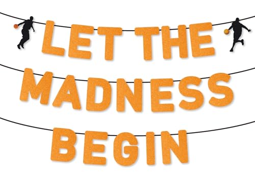 Pre-Strung Let The Madness Begin Basketball Theme Banner - College Basketball Banner for Indoor Outdoor Basketball Theme Party Supplies