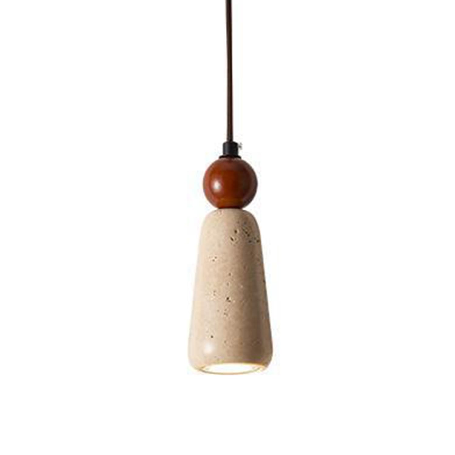 Paralume a sospensione in travertino stile vintage 7,8 pollici Lampada a Base in pietra porosa Apparecchio di illuminazione a soffitto con accenti in legno(Walnut colour)